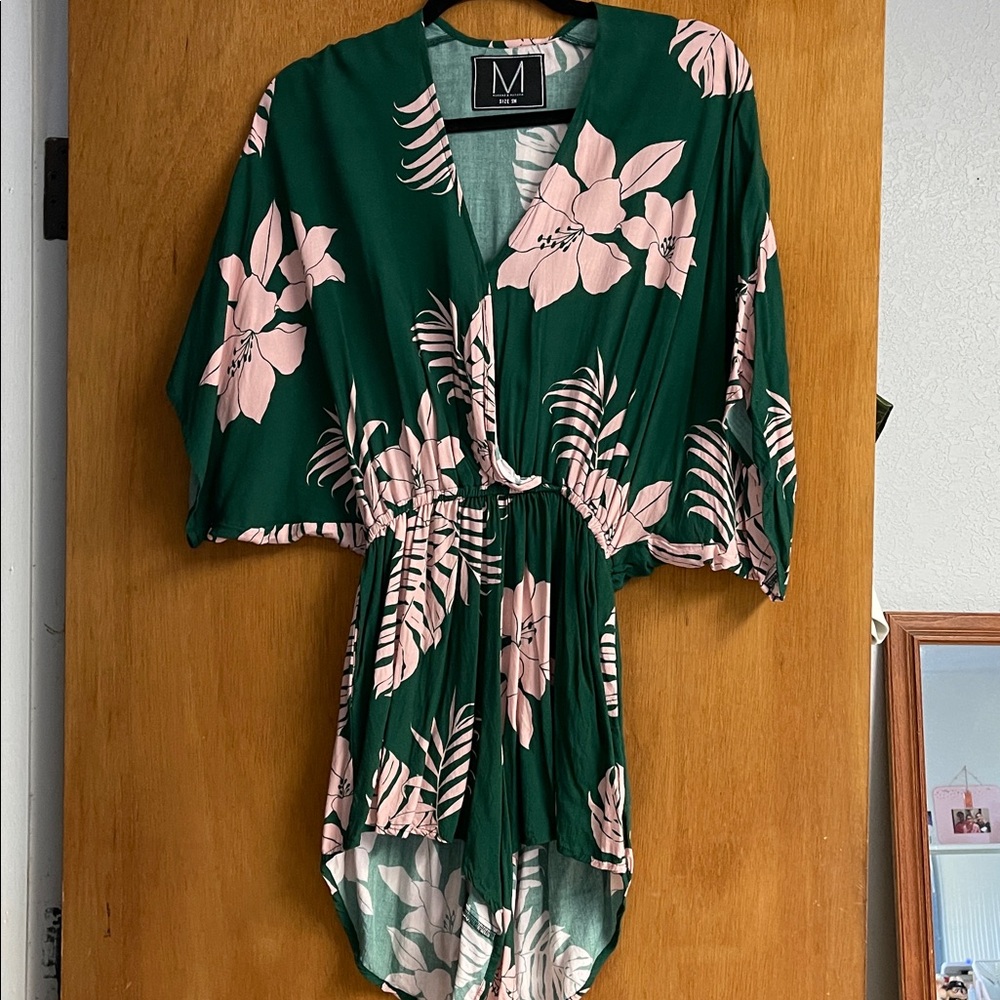 Green Floral Kimono Romper